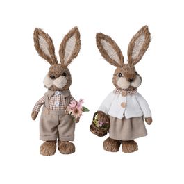 Coelho Rustico Decorativo Xadrez e com Casaco de Lã Sortido Marrom / Branco 37cm (Torrone)