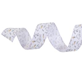 Fita Em Tecido Coelho com Cenoura Branco e Laranja (Fitas Aramadas)