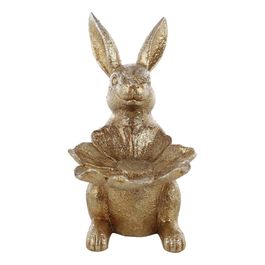 Coelho com Tigela Em Resina Dourado (Goldy)