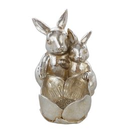 Coelhos com Cesto Formato de Flor Em Resina Prata (Goldy)