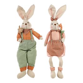 Casal de Coelhos Sentados com Plaquinha Em Tecido 70cm Sortido Laranja / Verde (Laranjeira)