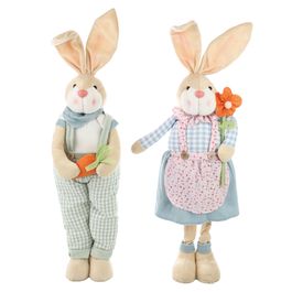 Casal Coelho Em Pé com Flor Laranja Sort Bege, Rosa e Azul 67Cm (Sacole)