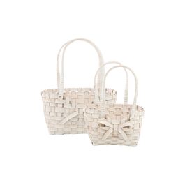 Cesta Retangular com Duas Alças Trama Em Madeira Branco Jogo Com 2 Unidades (Cestaria)