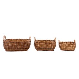 Cesta Trançada Em Madeira Marrom Jogo Com 3 Unidades 18cm x 32cm (Rustic)