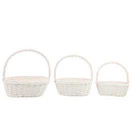 Cesta Redonda Com Alça Trama Em Madeira Branco Jogo Com 3 Unidades (Cestaria)