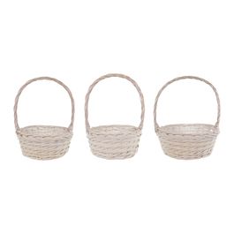 Cesta Oval Com Alça Trama Em Madeira Cru Jogo Com 3 Unidades (Cestaria)