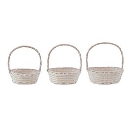 Cesta Oval Com Alça Trama Em Madeira Cru Jogo Com 3 Unidades (Cestaria)