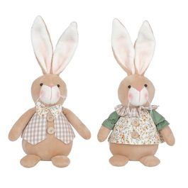 Casal Coelho em Pé 30cm Em Tecido Xadrez e Florido Marrom / Verde (Crumble)