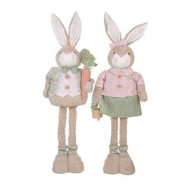 Casal Coelho Perna Retrátil 81cm Em Tecido Cesta e Cenoura Marrom / Verde (Crumble)