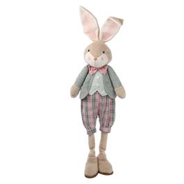 Coelho Perna Retrátil 90-140cm Em Tecido Xadrez Marrom / Rosa / Verde (Crumble)