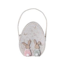 Cesta Oval Em Feltro Aplique Silhueta Coelhos Bege / Rosa / Verde 21cm x 12cm (Cestas De Tecido E Feltro)