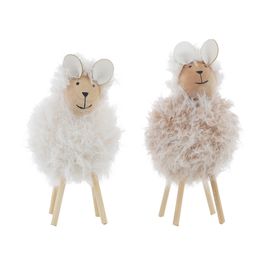 Ovelha Dec Madeira/Pelos Sort Bco/Beg 14,5Cm (Pintinhos)