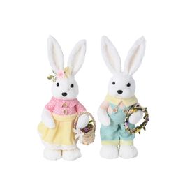 Casal Coelhos Segurando Guirlanda e Cesta 33cm Sortido Branco / Rosa / Verde / Amarelo (Frappe)