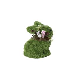 Coelho Decorativo Coberto com Grama e Colar de Flores Verde 18cm (Mesh)