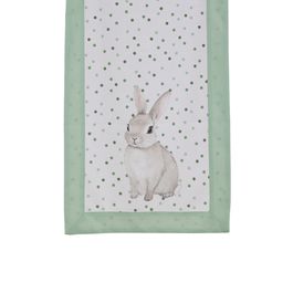 Caminho De Mesa Coelho Em Tecido Branco / Verde 140cm x 40cm (Roupa De Mesa)