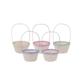 Cesta Oval Com Alça Trama Em Madeira Sortido Cru/Amarelo, Azul, Rosa, Roxo e Verde (Cestaria)