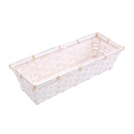 Cesta Alta Retangular Trama em Plástico Branco (Cestaria)