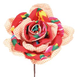 Flor de Tecido Chita e Xadrez Laranja