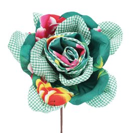 Flor de Tecido Chita e Xadrez Verde