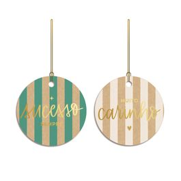 Tag Redonda Com Hot Stamping  Stripes Kraft