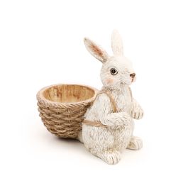 Coelho Decorativo De Resina Com Cesta Branco / Marrom (La Belle)