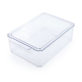 Caixa Organizadora De Geladeira Com Tampa Empilhável Plástico Incolor