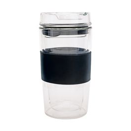 Copo Parede Dupla Com Tampa Vedada 350Ml Borossilicato Incolor / Preto