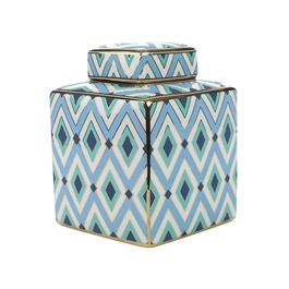 Potiche Porcelana Azul/Verde/Dourado