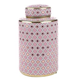 Potiche Porcelana Rosa/Dourado