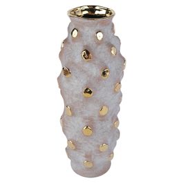 Vaso Decorativo com Acabamento Poa Ceramica Cinza e Dourado