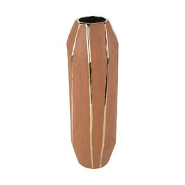Vaso Decorativo Listrado Ceramica Terracota e Dourado