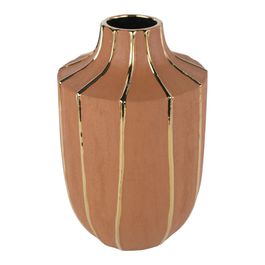 Vaso Decorativo Listrado Ceramica Cinza e Dourado
