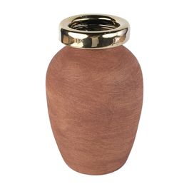 Vaso Decorativo com Borda Ceramica Terracota e Dourado