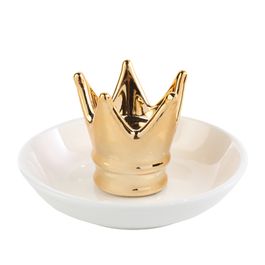 Porta Jóias Coroa em Porcelana Dourado