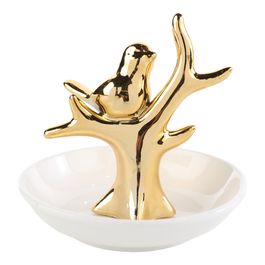 Porta Jóias Passaro em Porcelana Dourado