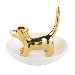 Porta Jóias Cachorro em Porcelana Dourado