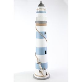 Farol Decorativo com Led em Madeira, Mdf e Juta Azul e Branco