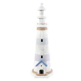 Farol Decorativo com Led em Madeira, Mdf e Juta Azul e Branco