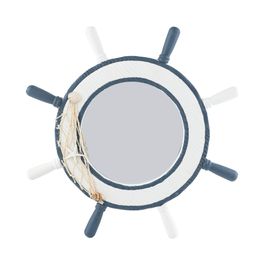 Espelho Decorativo Nautico em Mdf, Vidro, Algodão e Conchas Azul