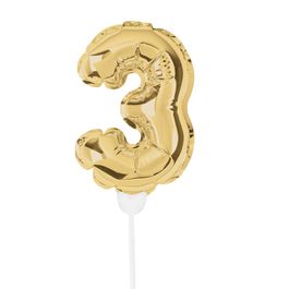 Mini Balão Auto Inflável Numérico Com Vareta N.º 3 Ouro
