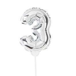 Mini Balão Auto Inflável Numérico Com Vareta N.º 3 Prata