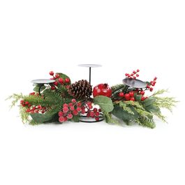 Porta Velas Com Frutas E Folhas Vermelho