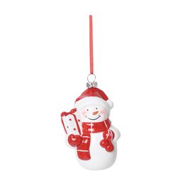 Enfeite Para Pendurar Boneco De Neve Vermelho / Branco