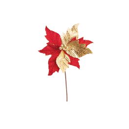 Flor Decorativa Cabo Curto Vermelho Ouro