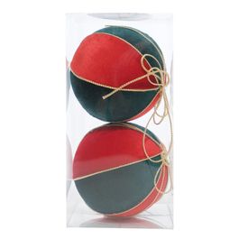 Enfeite Bola Veludo - Verde Escuro/ Vermelho/ Ouro