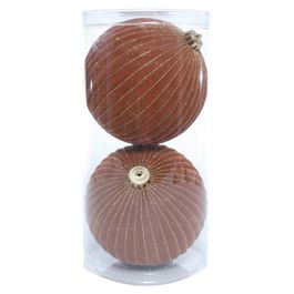 Enfeite Bola Flocada Marrom Claro / Ouro