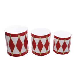Tambor Decorativo Metal Branco / Vermelho