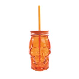 Copo com Canudo Caveira Laranja