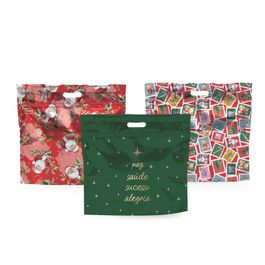 Sacola Laminada Metalizada Com Zíper Natal - Sortido Colorido
