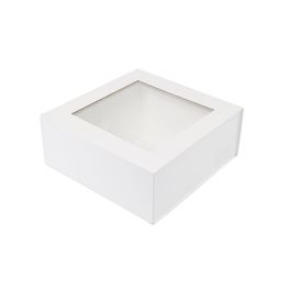 Caixa Rígida Dobrável Quadrada Com Ima E Visor Liso Branco